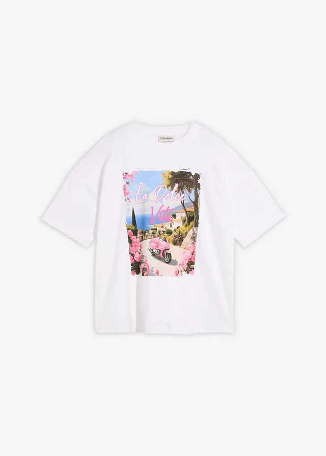 T-shirt oversize 100% coton, Couleur: blanc imprimé