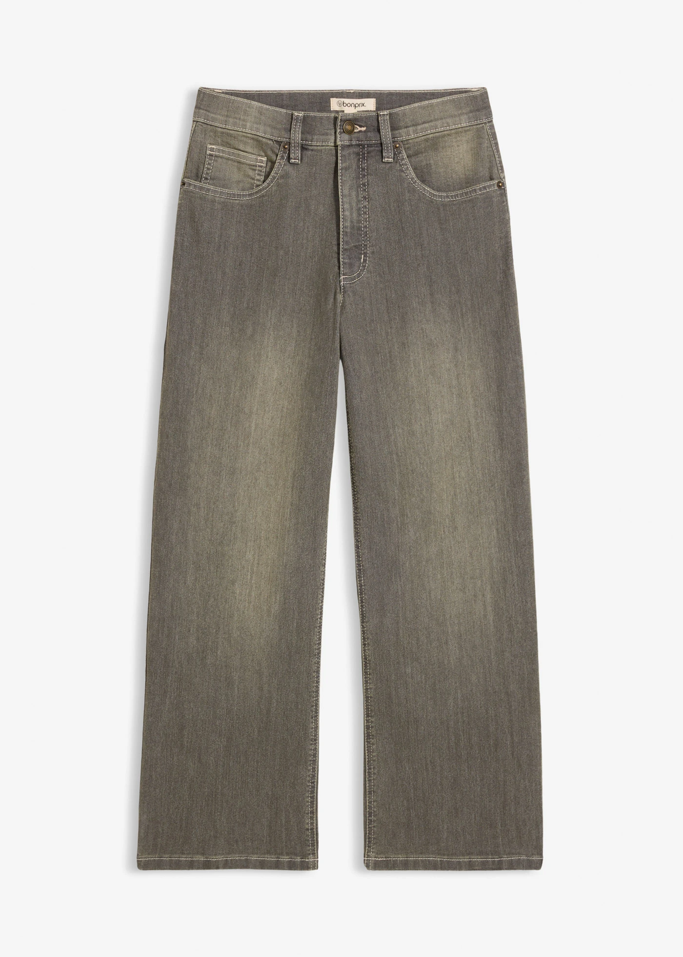 Jean large taille haute, cropped • gris denim-olive used • Boutique bonprix