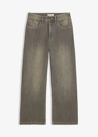 Jeansy wide leg, high waist, cropped • szary denim-oliwkowy used • sklep bonprix