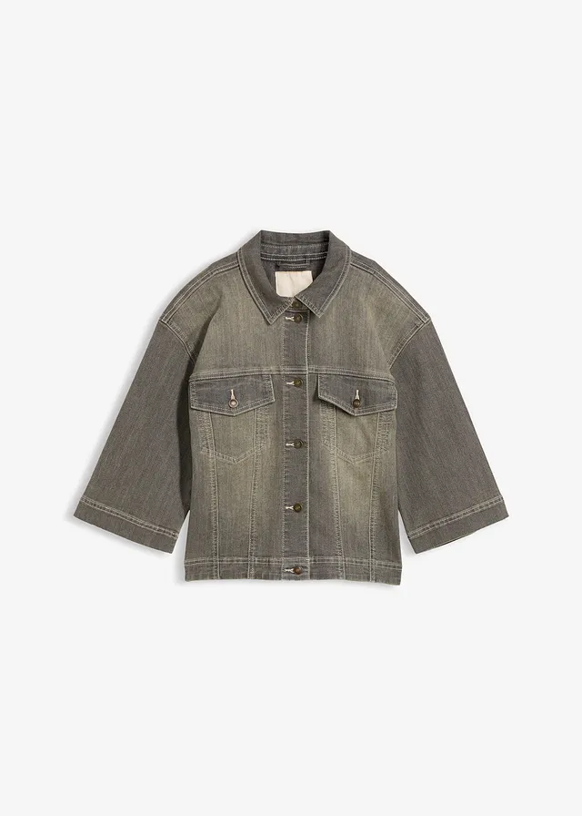 Veste en jean, manches 3/4 • olive used • Boutique bonprix