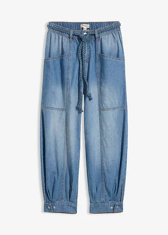 Džíny Barrel, Mid Waist, pohodlný pas, barva: světle modrý denim used