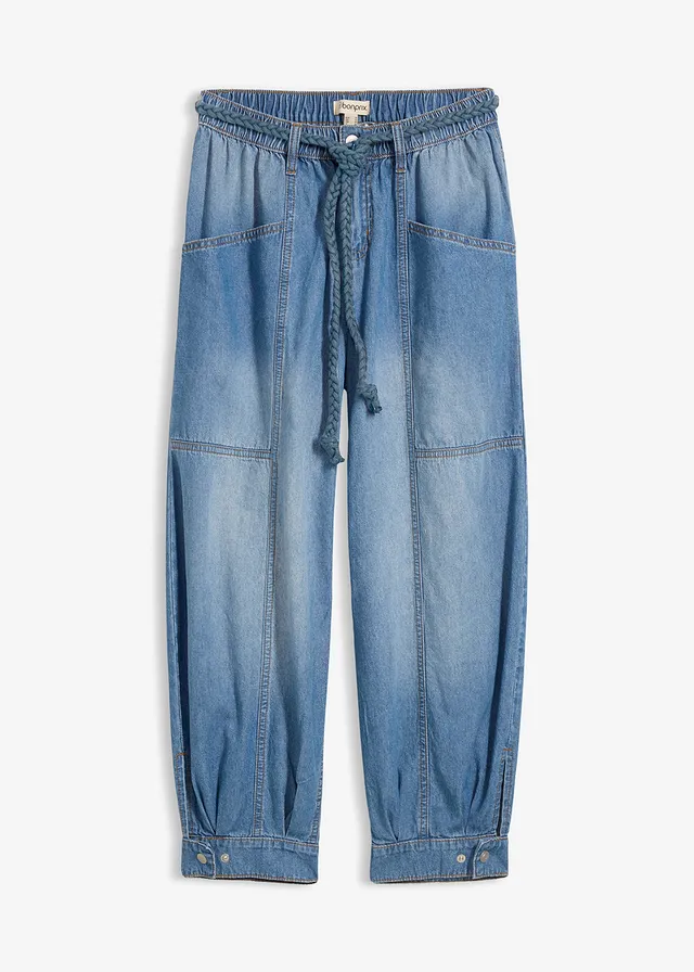 Barrel jeans mid waist met comfortband