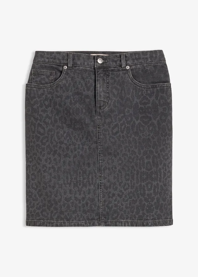 Jupe en jean, Couleur: gris denim léopard