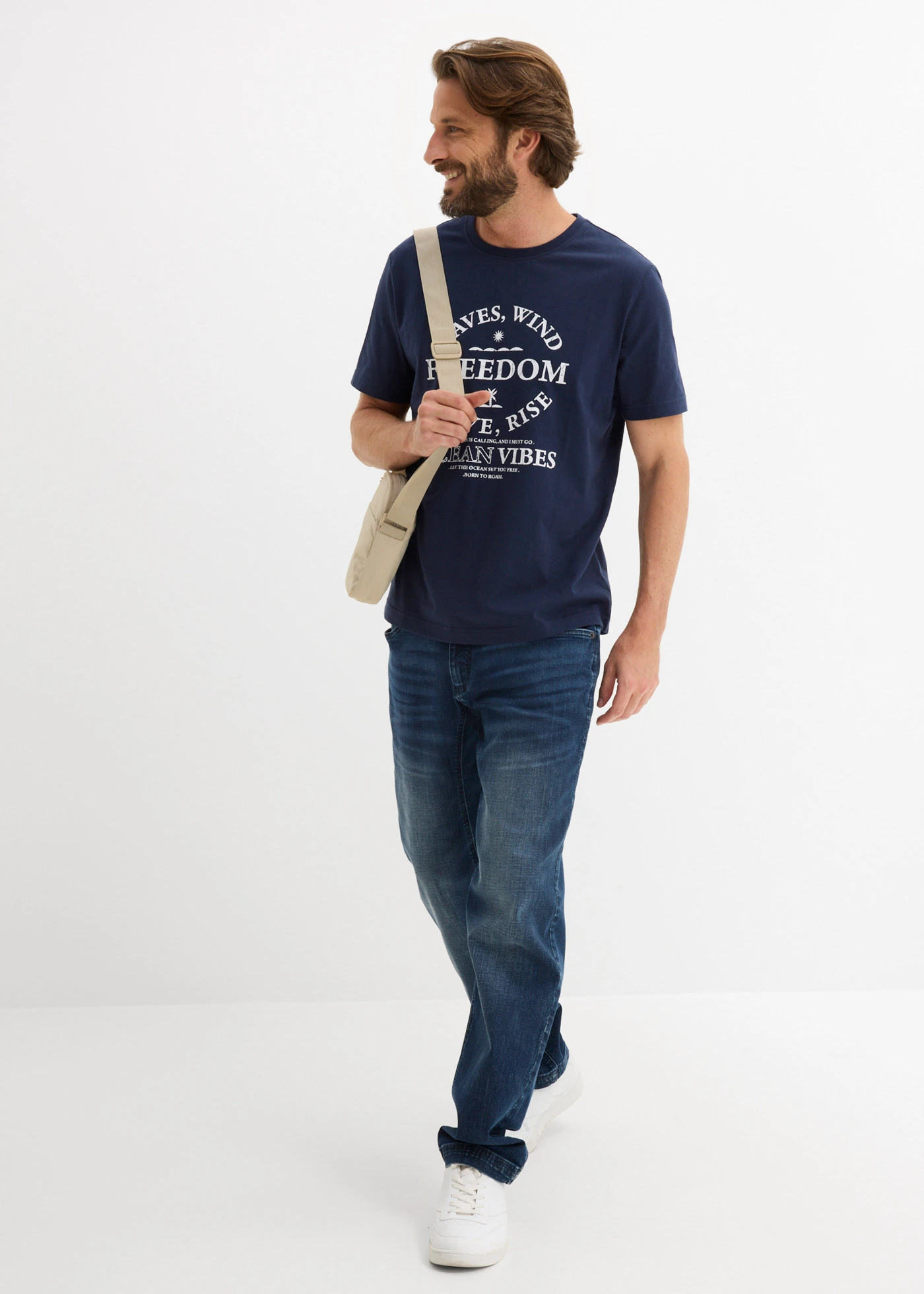 T-shirt z czystej bawełny organicznej • granatowy z nadrukiem • sklep bonprix