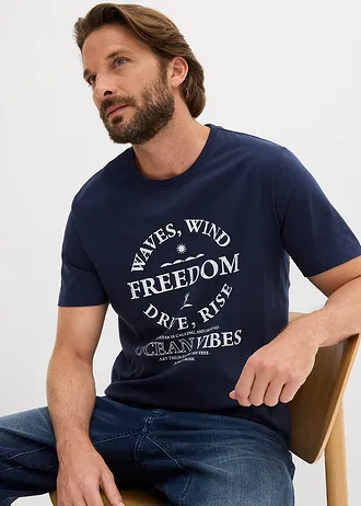 T-shirt van puur katoen • donkerblauw met print • bonprix online shop