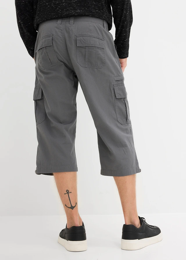 Bermuda long poches cargo regular 100% coton, Couleur: gris fumé