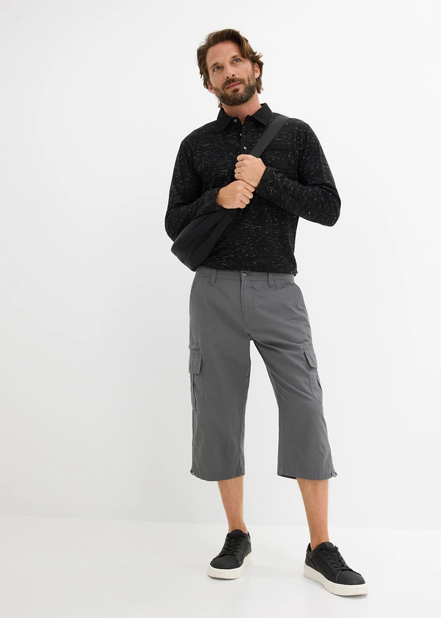 Lange cargo bermuda van katoen, regular fit, Kleur: rookgrijs