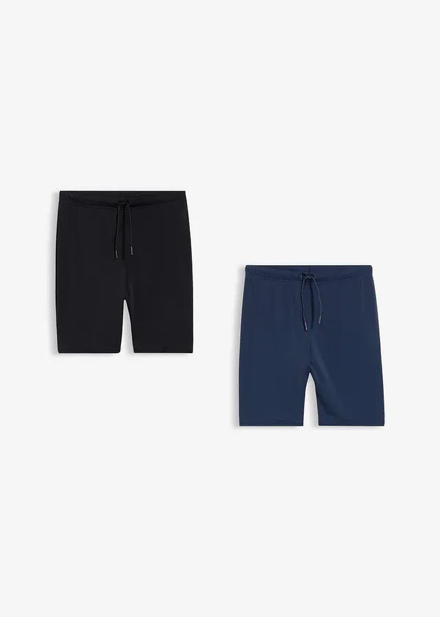 Zwemshorts met lange pijpen en strakke pasvorm (set van 2), Kleur: zwart-donkerblauw