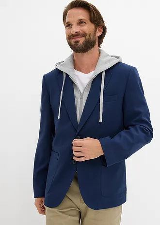 Veste de costume avec capuche amovible • bleu foncé + gris clair chiné • Boutique bonprix