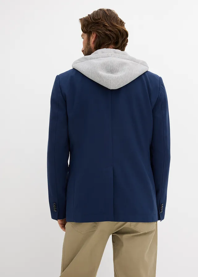 2-in-1 colbert met afneembare capuchon, Kleur: donkerblauw-lichtgrijs gemêleerd