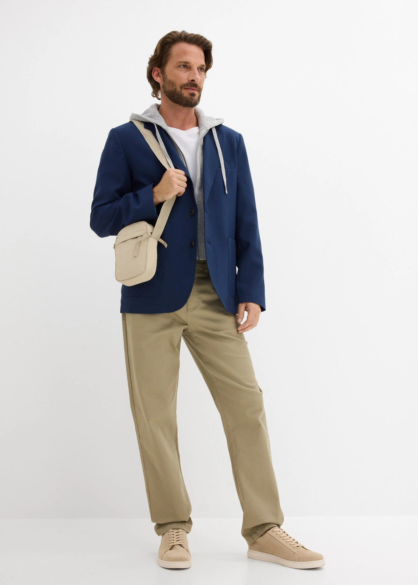 2-in-1 colbert met afneembare capuchon • donkerblauw-lichtgrijs gemêleerd • bonprix online shop