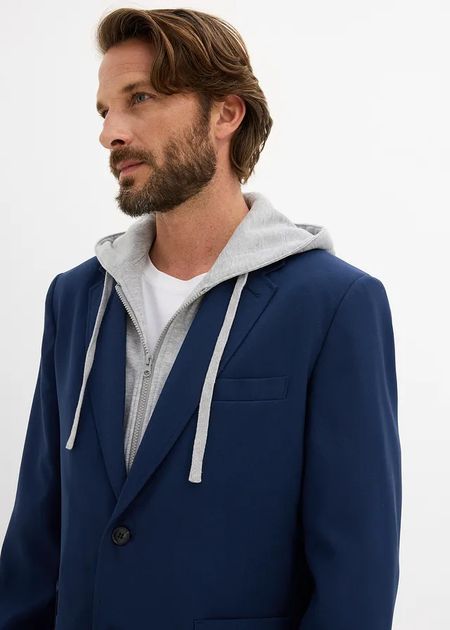 Veste de costume avec capuche amovible • bleu foncé + gris clair chiné • product-page.page-title-suffix