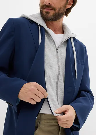 2-in-1 colbert met afneembare capuchon • donkerblauw-lichtgrijs gemêleerd • bonprix online shop