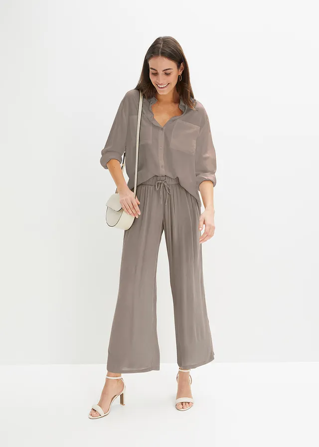 Pantalon en viscose, taille élastiquée • taupe • product-page.page-title-suffix