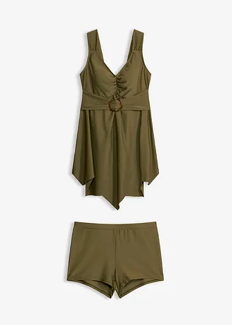 Lange tankini met brede schouderbandjes (2-dlg. set), Kleur: donkerolijfgroen