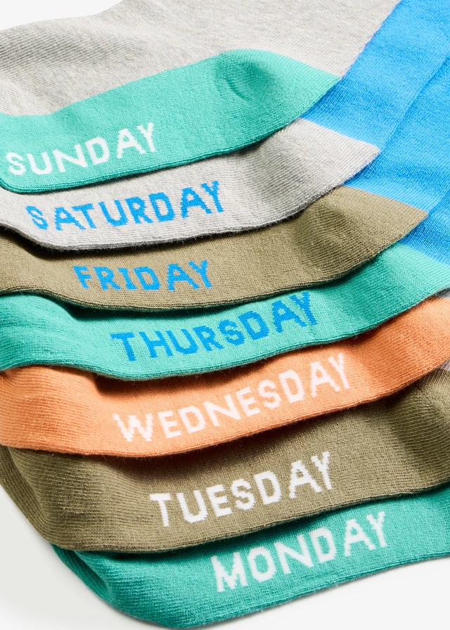 Lot de 7 paires de chaussettes • gris clair chiné + bleu lagon + vert olive • product-page.page-title-suffix