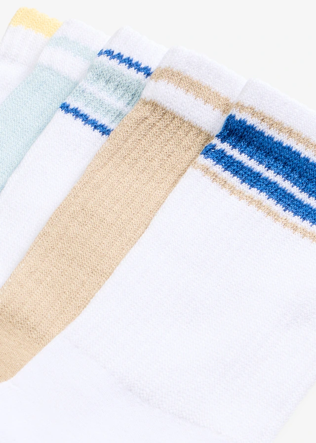 Lot de 5 paires de chaussettes de sport, Couleur: blanc + bleu poudré + sable clair