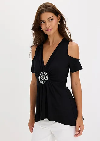 T-shirt épaules nues en mesh • noir • Boutique bonprix