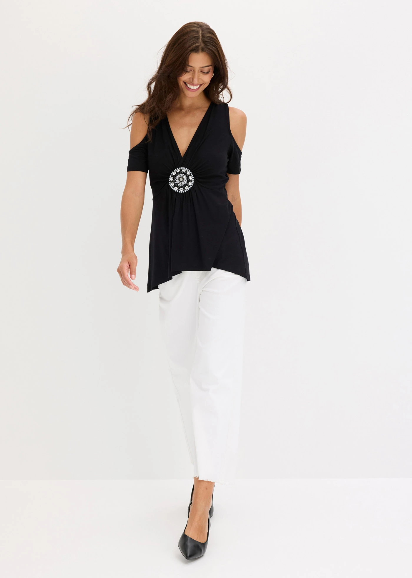 Cold shoulder shirt van mesh • zwart • bonprix online shop