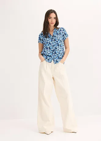 Blouse van viscose met korte mouwen, Kleur: gentiaanblauw gebloemd