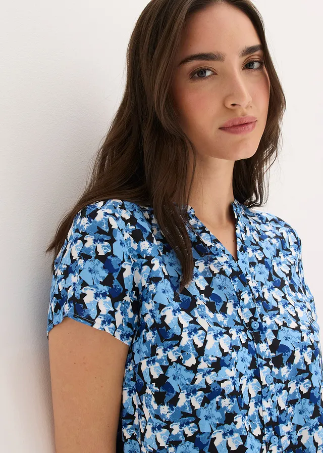 Chemisier manches courtes 100% viscose • bleu gentiane floral • product-page.page-title-suffix