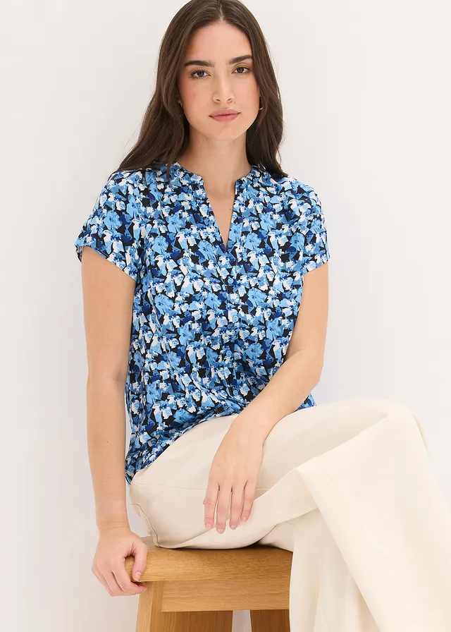Blouse van viscose met korte mouwen • gentiaanblauw gebloemd • product-page.page-title-suffix