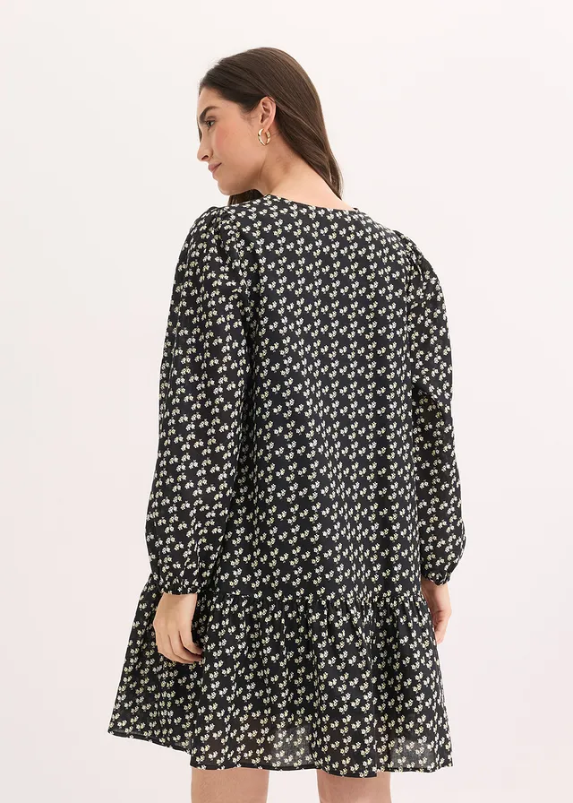 Mini jurk van gestructureerde crêpe • zwart gebloemd • product-page.page-title-suffix