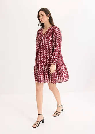 Mini jurk van gestructureerde crêpe • robijnrood gebloemd • bonprix online shop