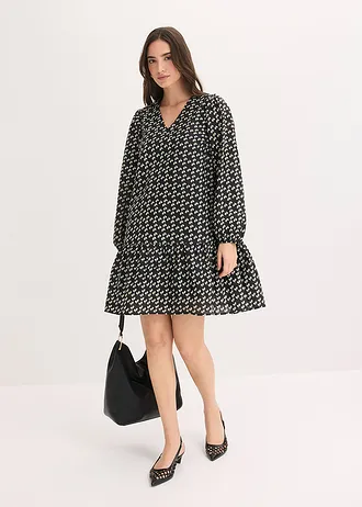 Rochie mini din material cu textură crinkle, culoare: negru înflorat