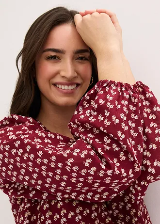 Mini jurk van gestructureerde crêpe • robijnrood gebloemd • bonprix online shop