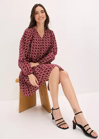 Mini jurk van gestructureerde crêpe • robijnrood gebloemd • bonprix online shop