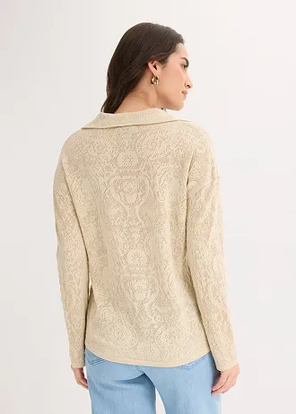 Ajour gebreid vest met glittergaren • lichtsand • bonprix online shop