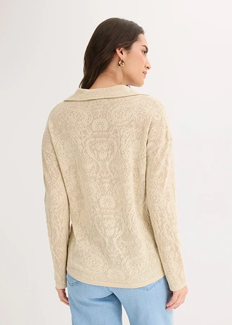 Gilet en maille ajourée avec fil brillant, Couleur: sable clair