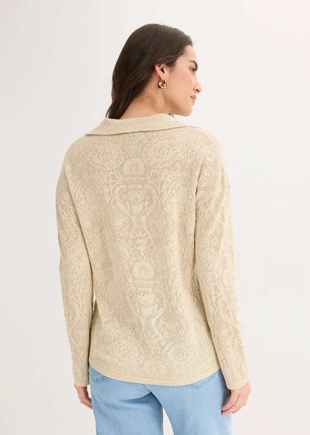 Ajour gebreid vest met glittergaren, Kleur: lichtsand