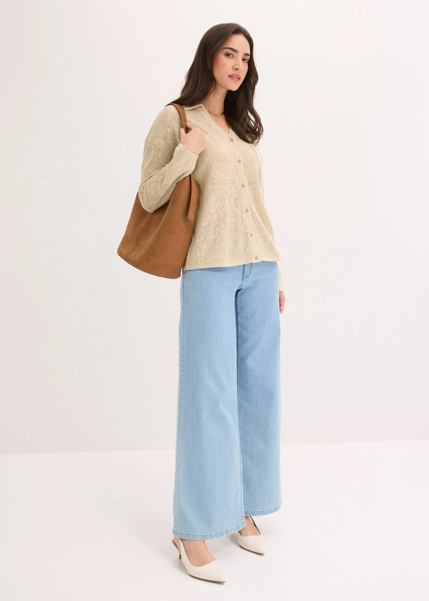 Azsúr kötött kardigán csillogó szálakkal • világos homok • bonprix áruház