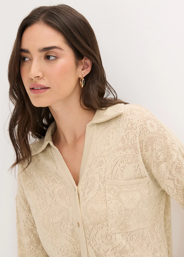 Gilet en maille ajourée avec fil brillant • sable clair • product-page.page-title-suffix