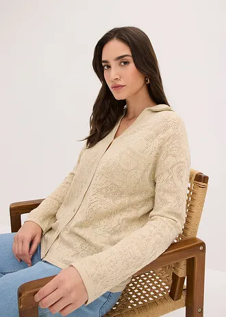 Ajour gebreid vest met glittergaren • lichtsand • bonprix online shop