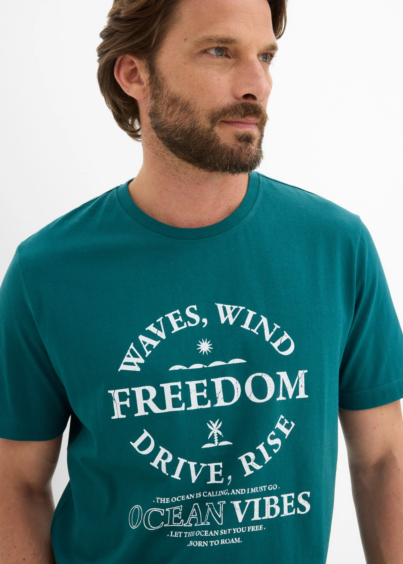 T-shirt 100% coton • pétrole imprimé • Boutique bonprix