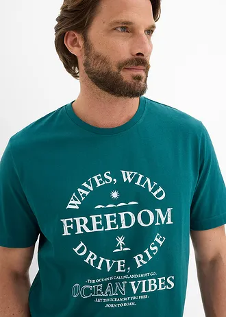 Tricou din bumbac 100% • petrol, cu imprimeu • magazin bonprix