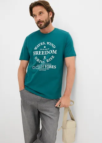 T-shirt van puur biologisch katoen • petrol met print • bonprix online shop
