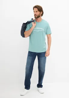 T-shirt 100% coton, Couleur: bleu minéral imprimé