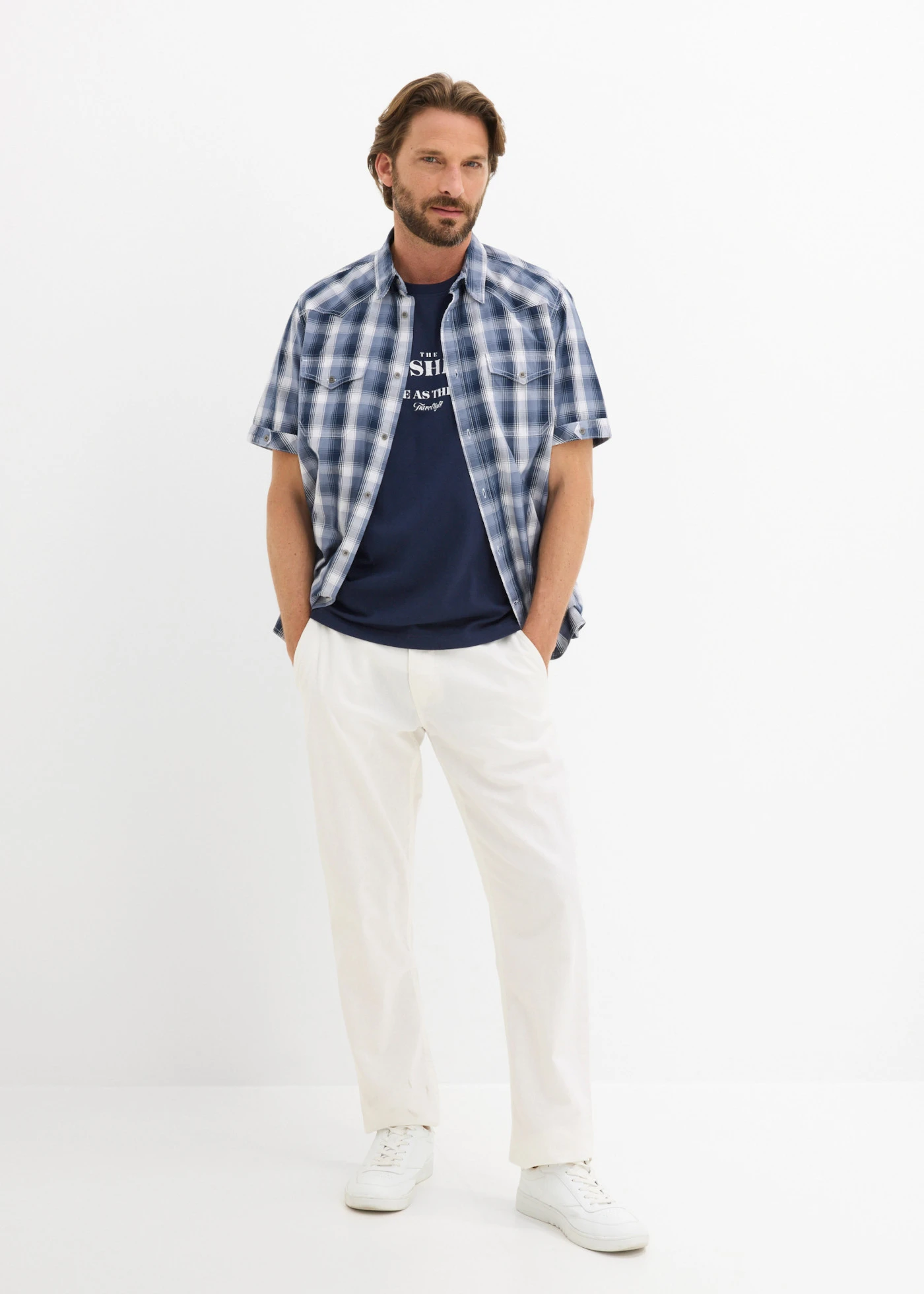 T-shirt 100% coton • bleu foncé imprimé • Boutique bonprix