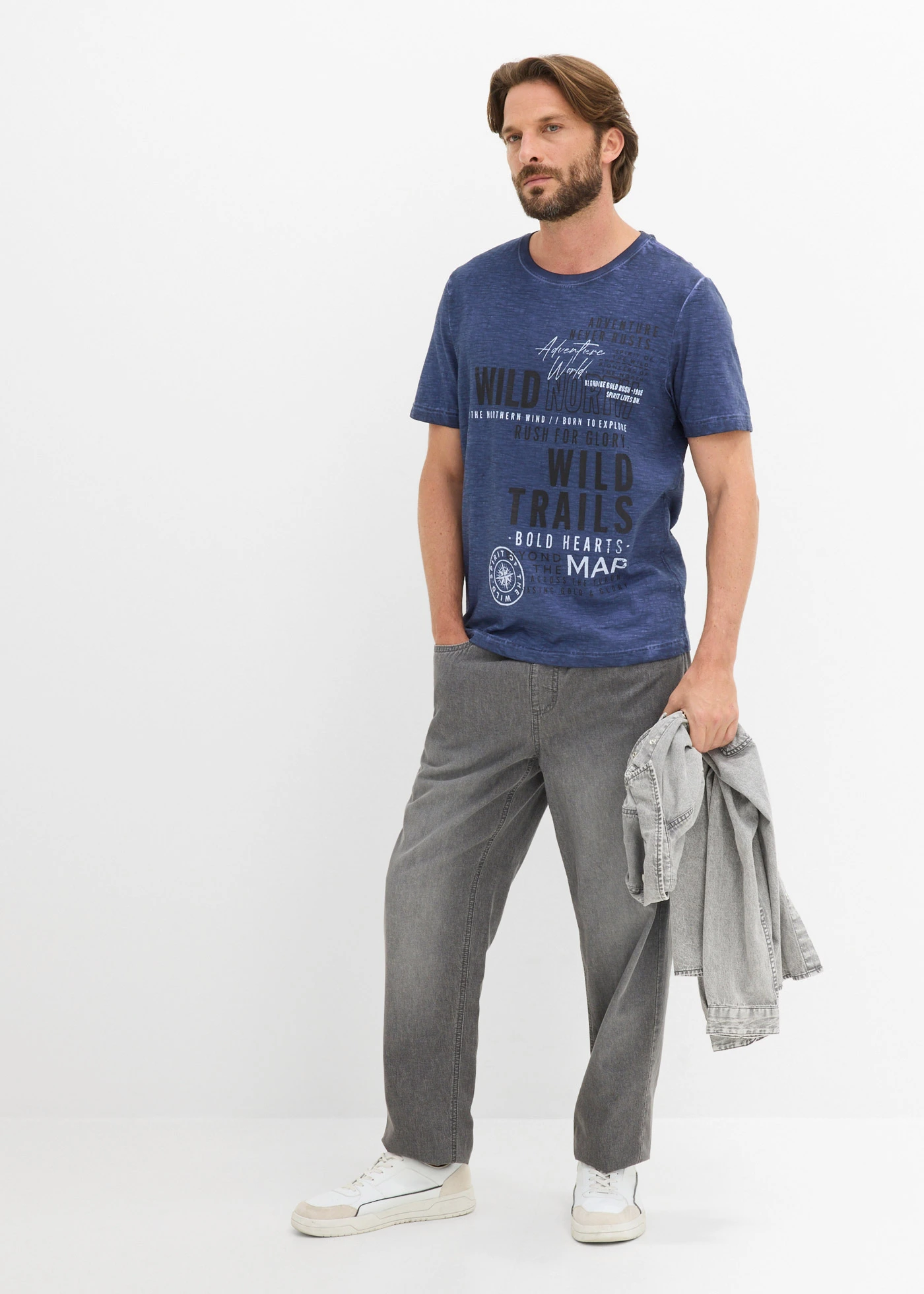 T-shirt aspect délavé, 100% coton • indigo imprimé • Boutique bonprix