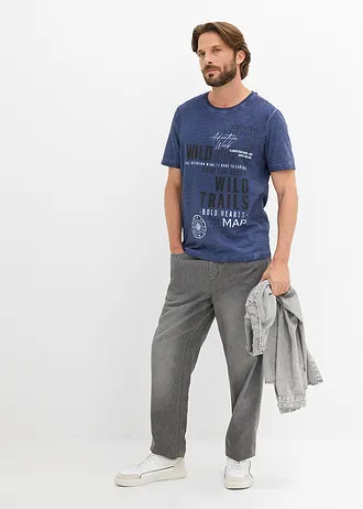 T-shirt in gewassen look • indigo met print • bonprix online shop