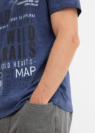 T-shirt in washed out look van biologisch katoen • indigo met print • bonprix online shop
