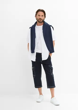 Jean cargo 3/4 regular à taille élastiquée • bleu foncé denim • Boutique bonprix