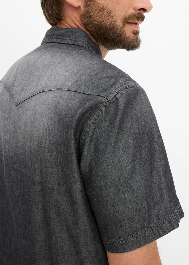 Spijkeroverhemd met korte mouw van biologisch katoen, slim fit • zwart used • product-page.page-title-suffix