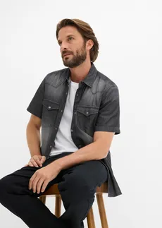 Spijkeroverhemd met korte mouw van biologisch katoen, slim fit • zwart used • bonprix online shop