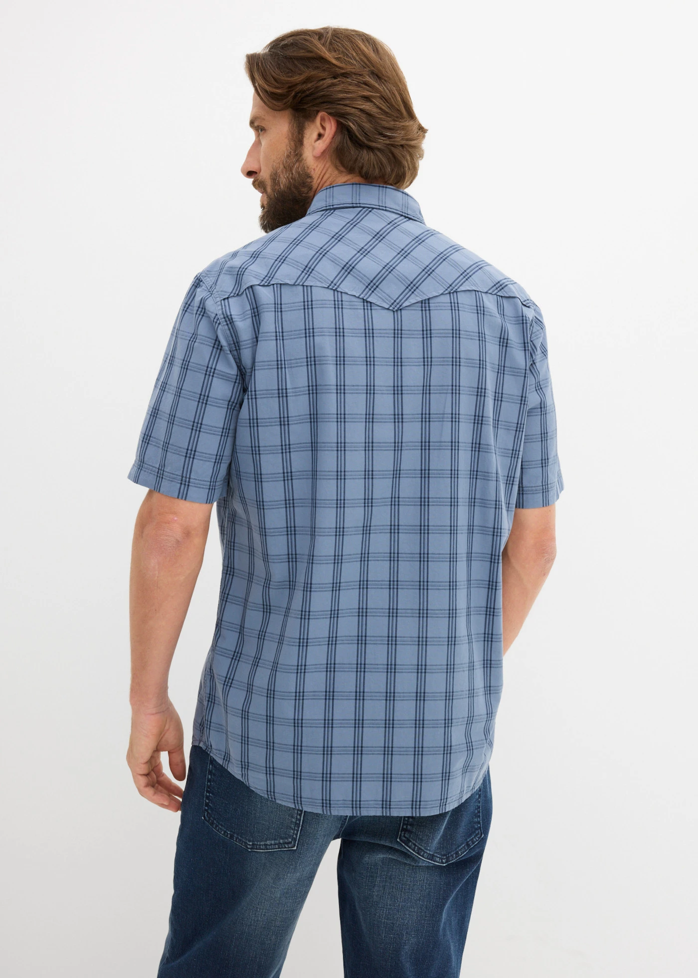 Overhemd van puur katoen met korte mouwen • rookblauw/donkerblauw geruit • bonprix online shop