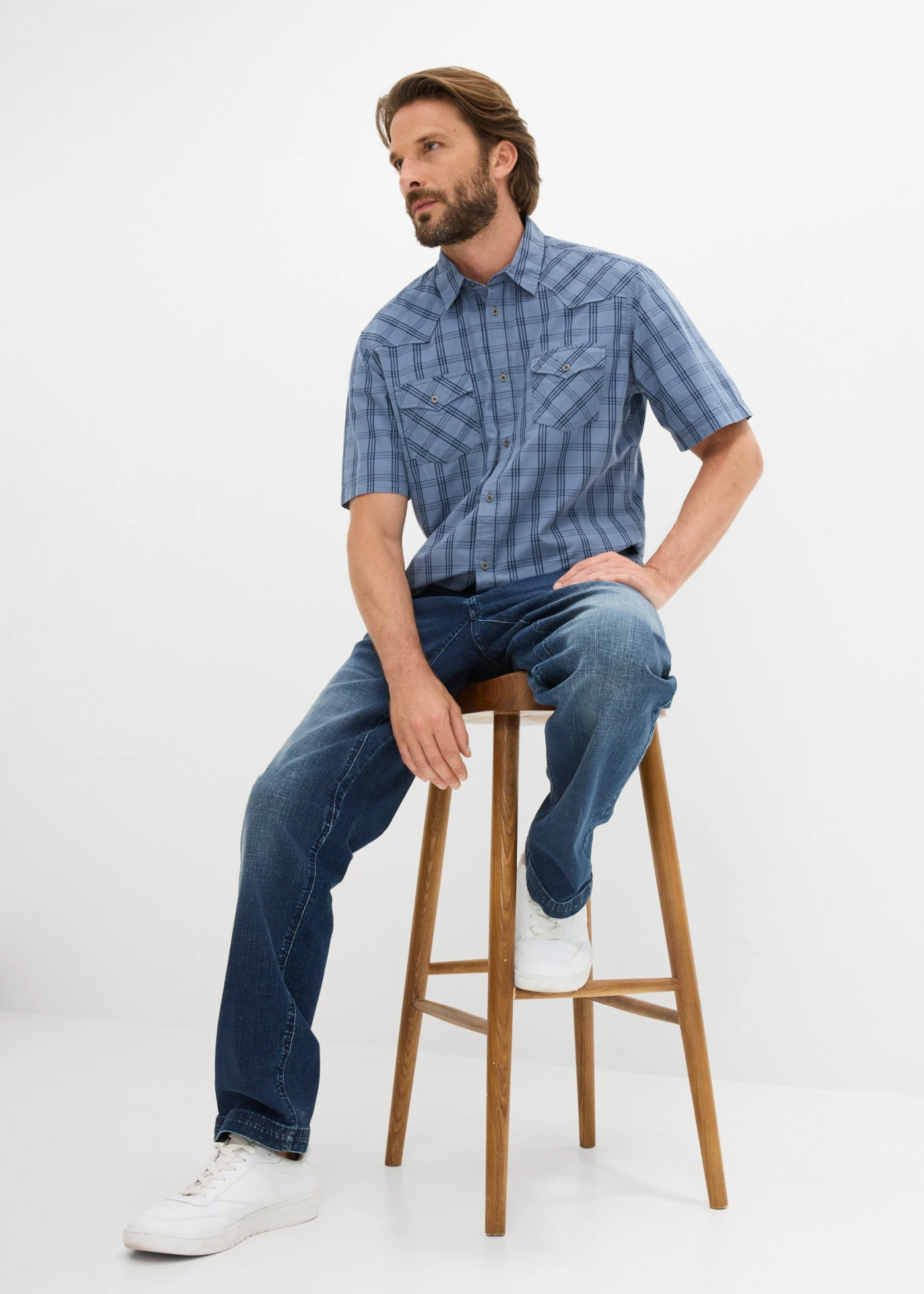 Koszula z krótkim rękawem, z czystej bawełny • niebieski dymny-granatowy w kratę • sklep bonprix